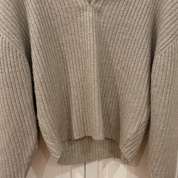 Women's Tan Deep V-Neck Sweater - Picture 4 of 13